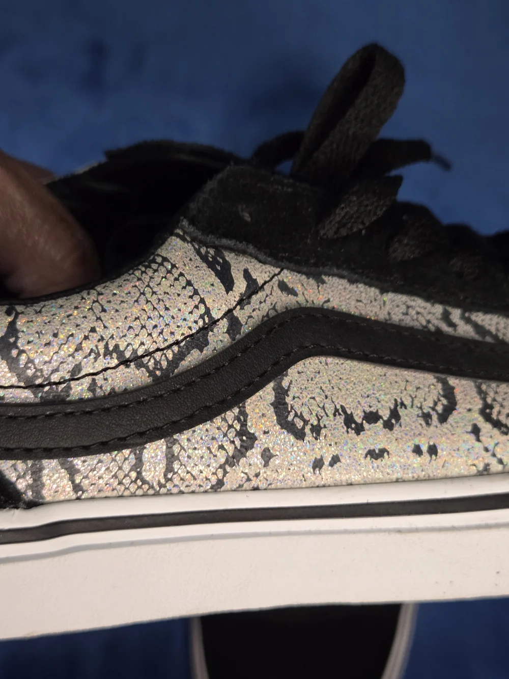 Vans Black Suede & Gray Iridescent Snake-Print Old Skool Sneakers